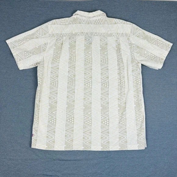 Quiksilver Men's Cream Tan Geometric Aloha Shirt Vintage - Picture 2 of 6